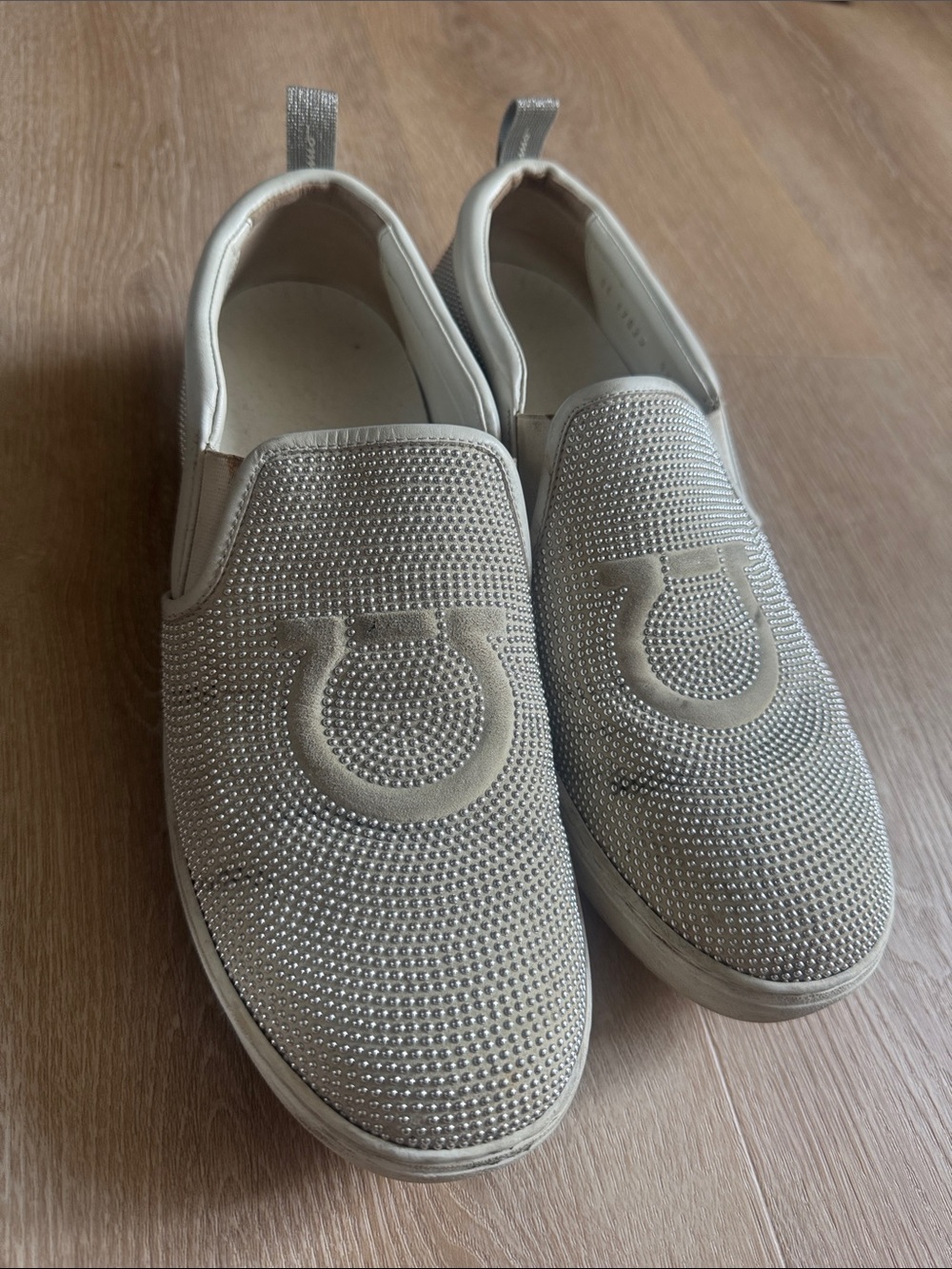Embellished Slip-On Sneakers in Light Silver